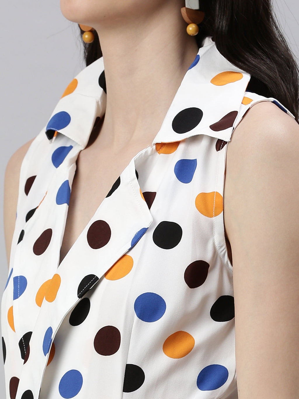 Women's Off White Shawl Neck Printed Basic Jumpsuit