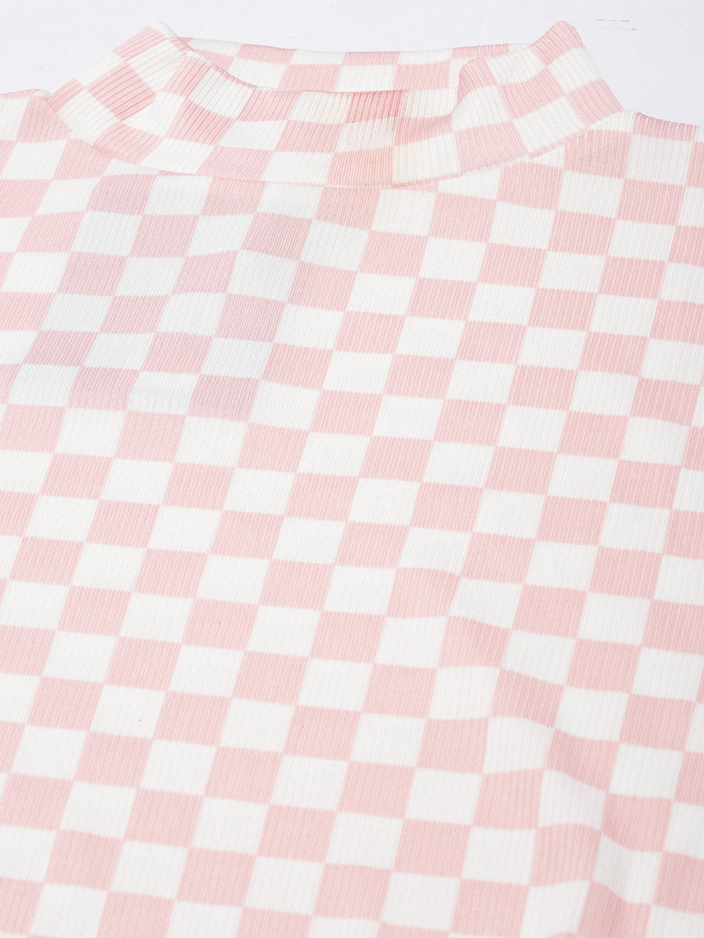 Women's Pink Checked Roll-Up Sleeves Regular Top