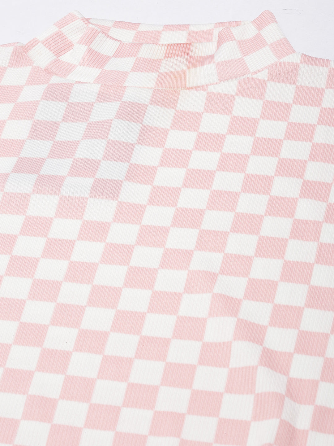 Women's Pink Checked Roll-Up Sleeves Regular Top