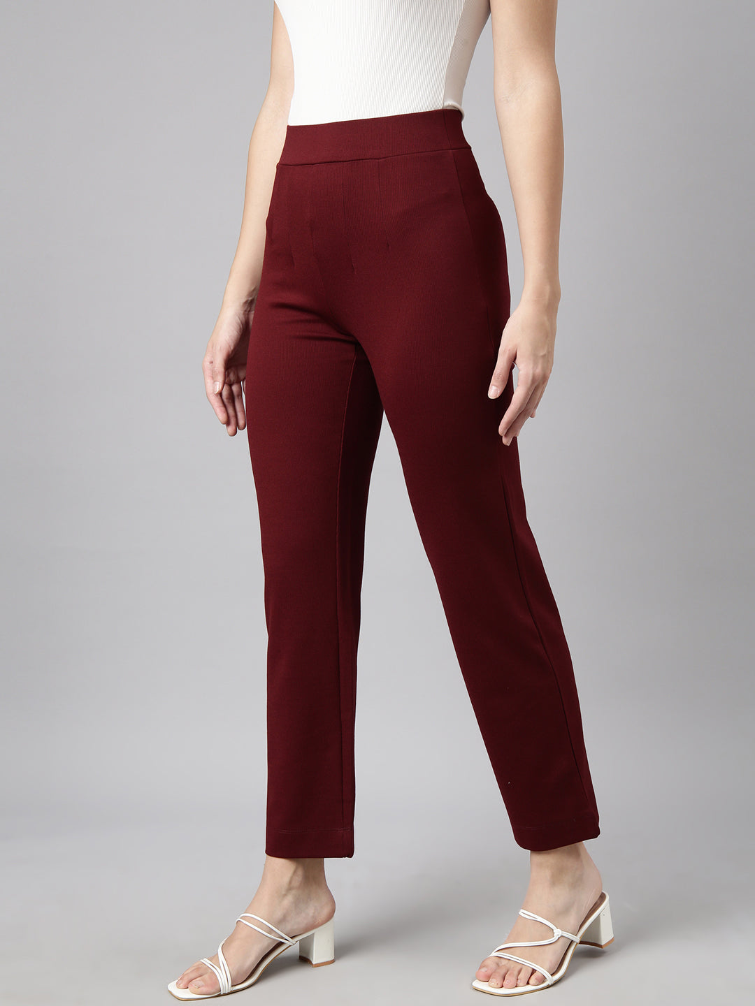 Women's Maroon Comfort Cotton Straight Fit Regular Trouser