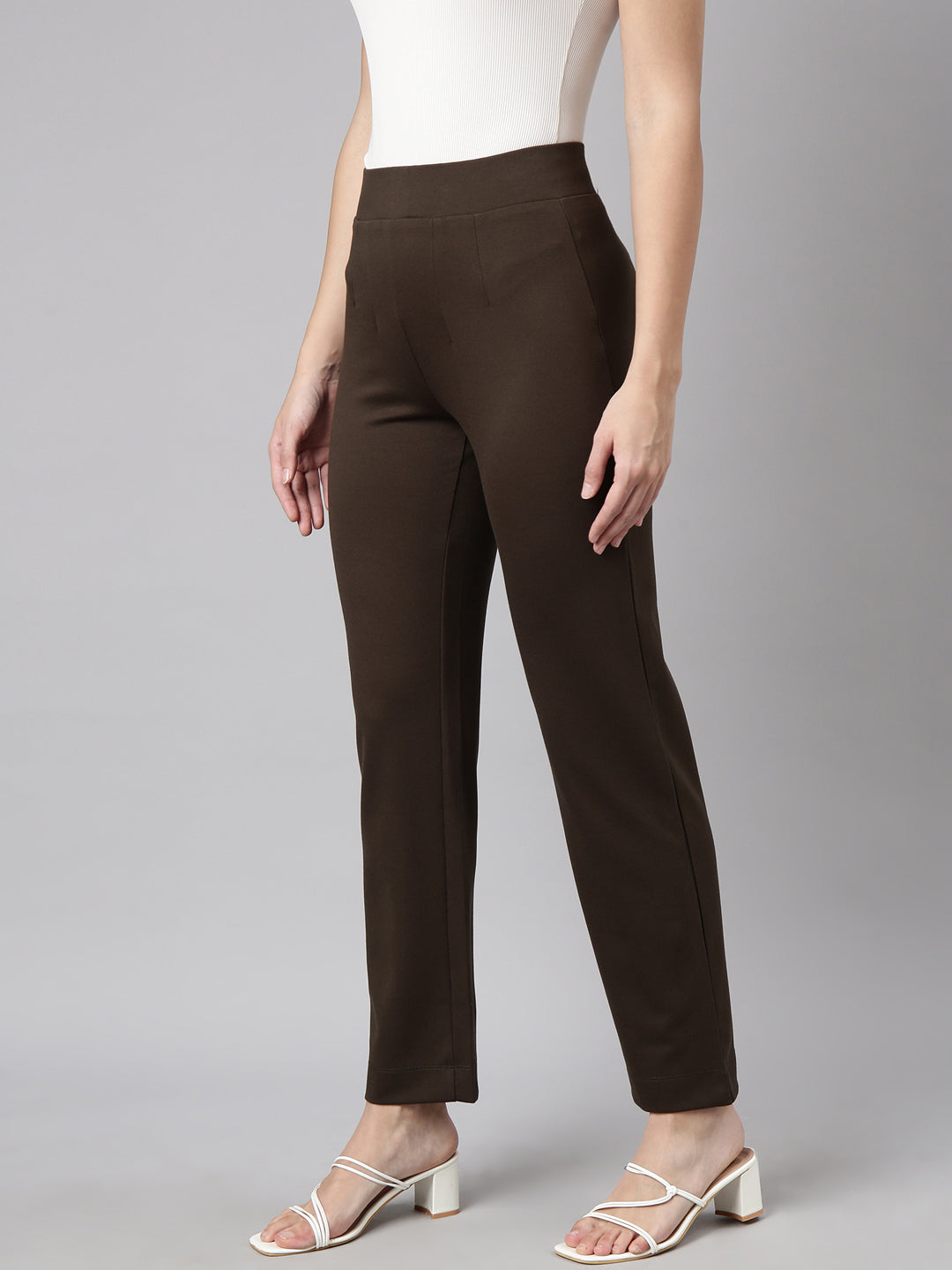 Women's Olive Cotton Comfort Straight Fit Regular Trousers