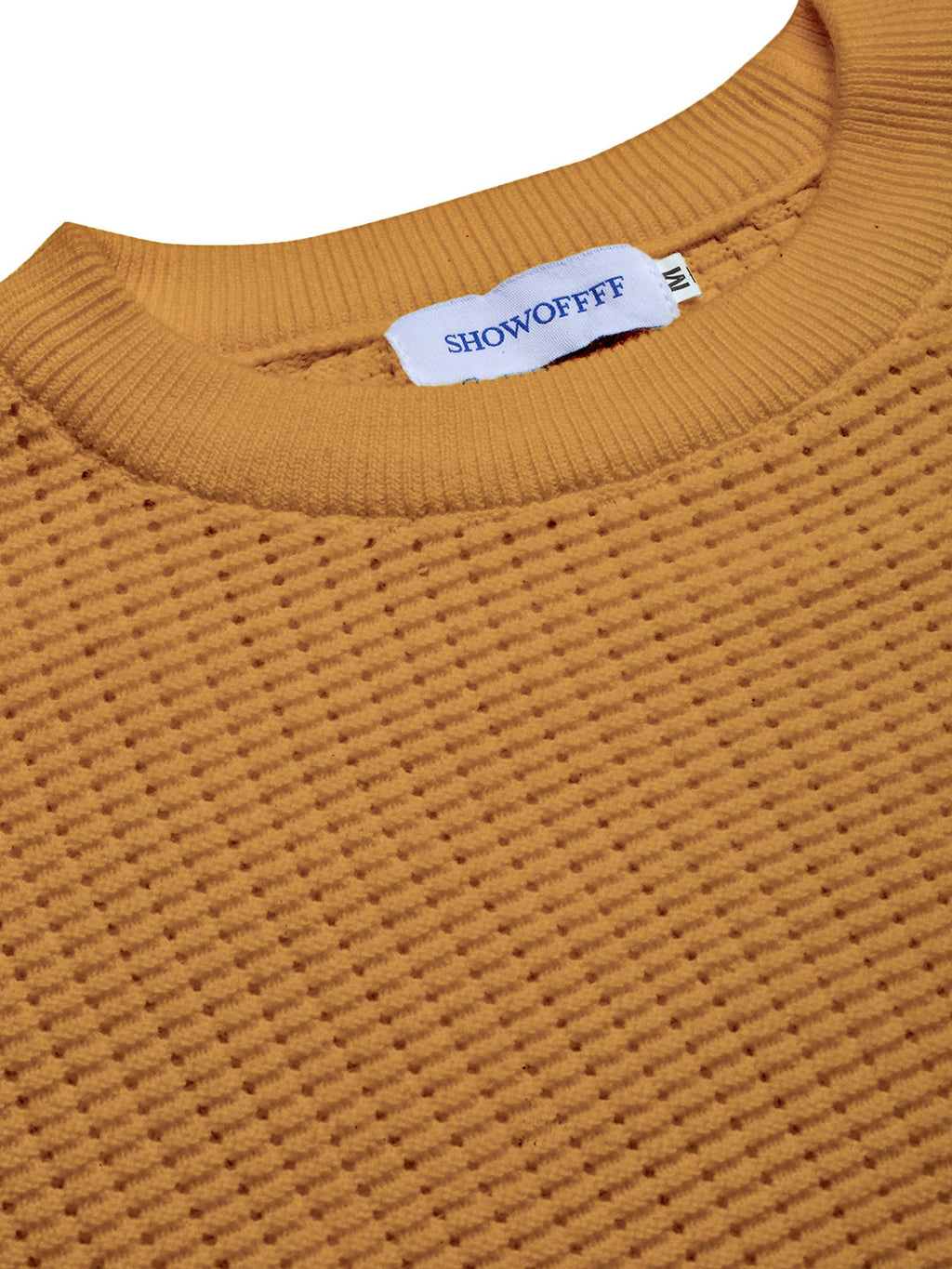 Men's Textured Mustard Ribbed Crew Neck Sweater