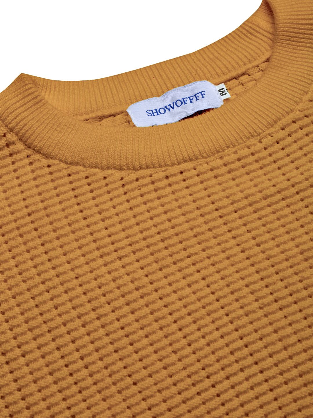 Men's Textured Mustard Ribbed Crew Neck Sweater
