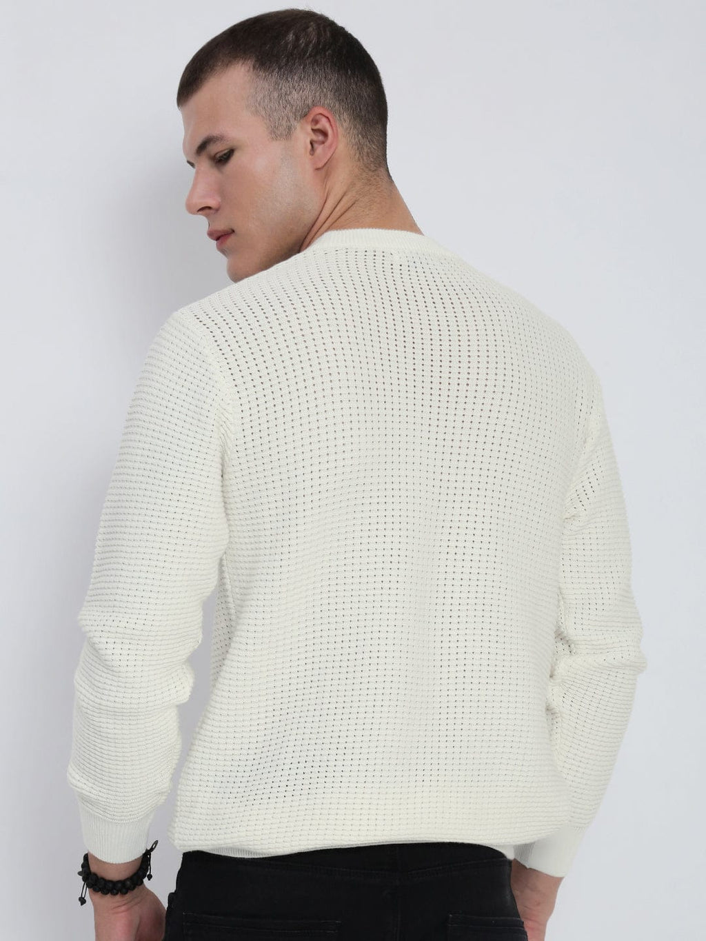 Men's White Round Neck Sweater