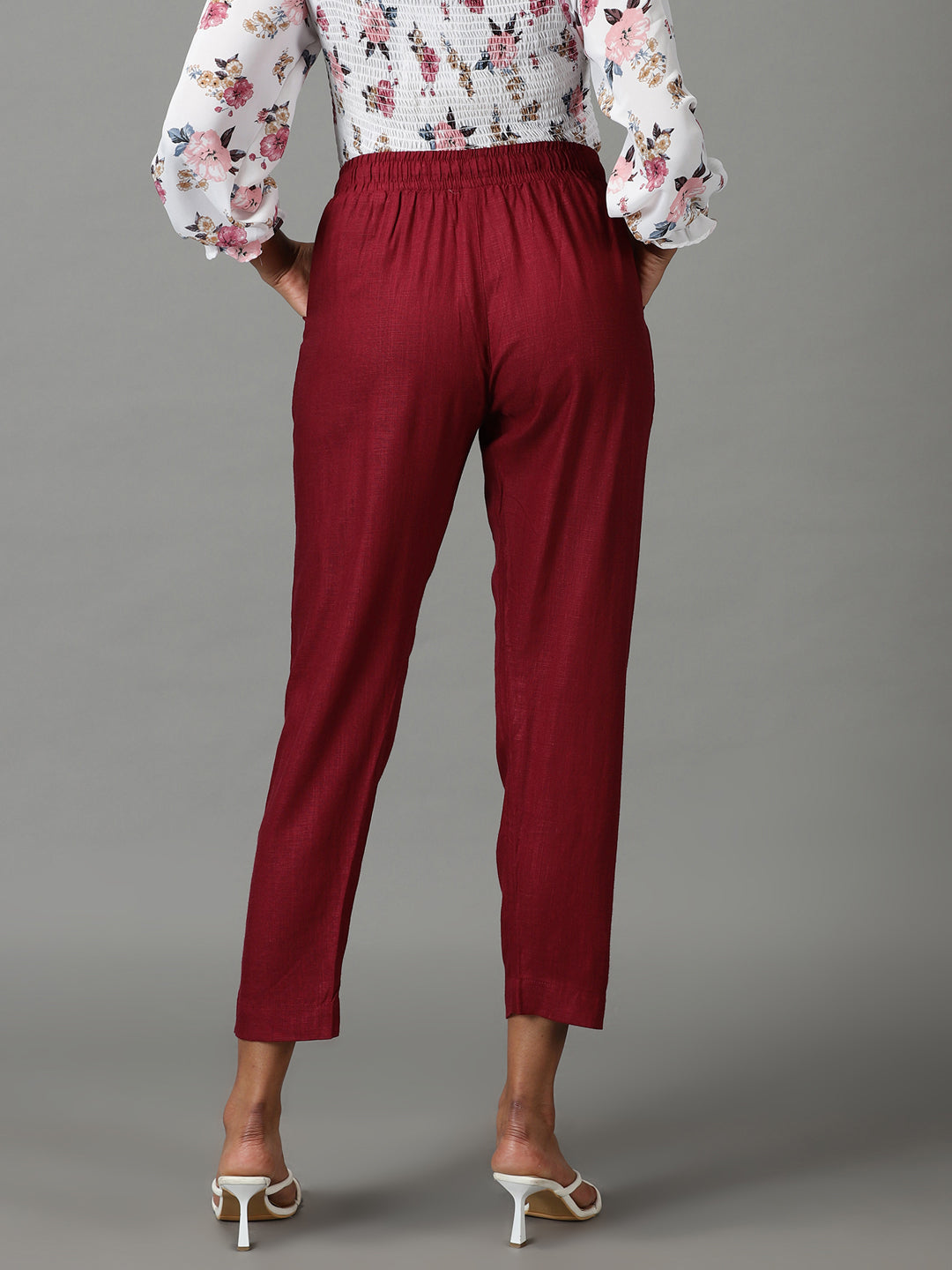 Women's Red Regular Fit Cigarette Trouser