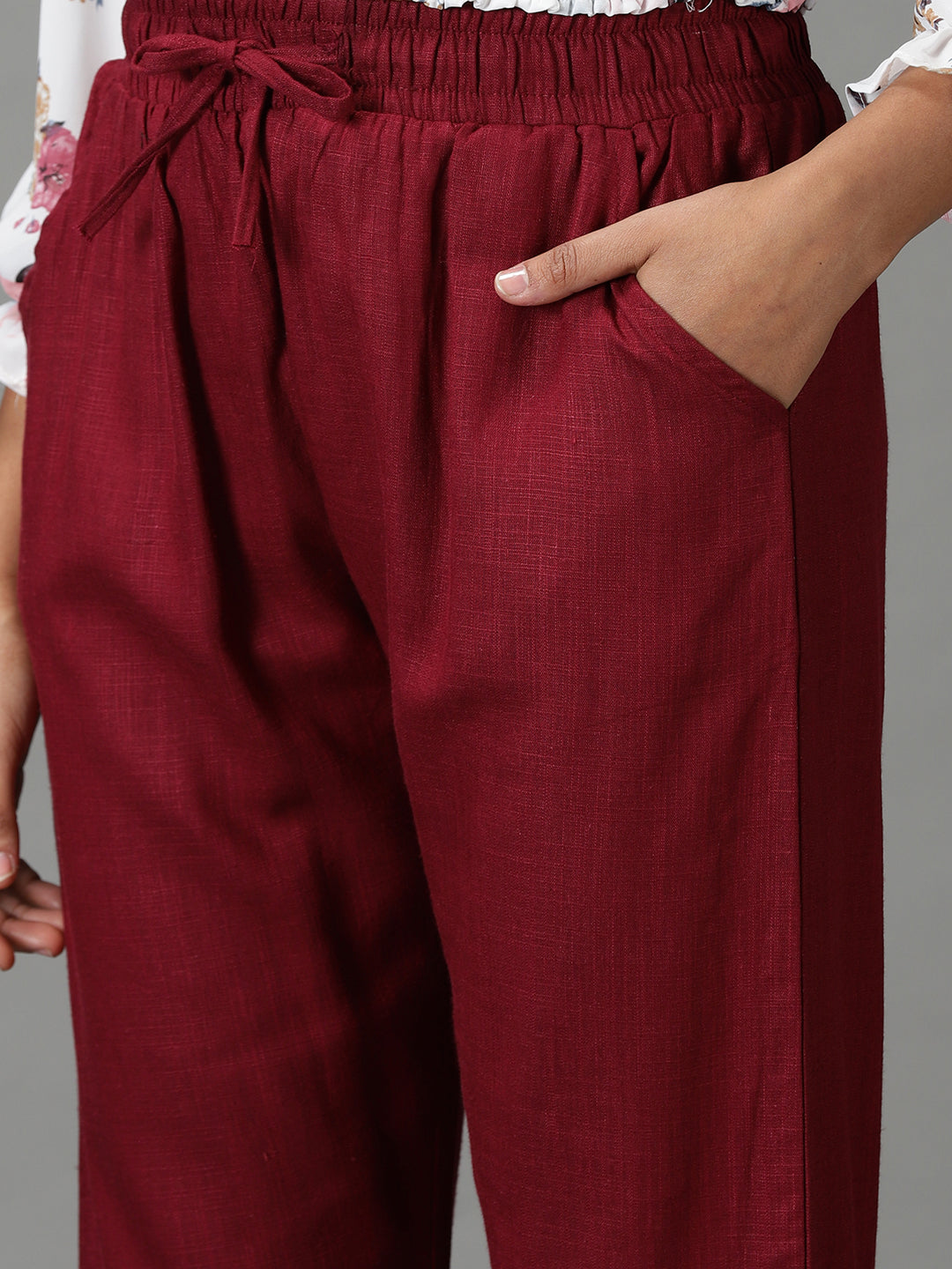 Women's Red Regular Fit Cigarette Trouser