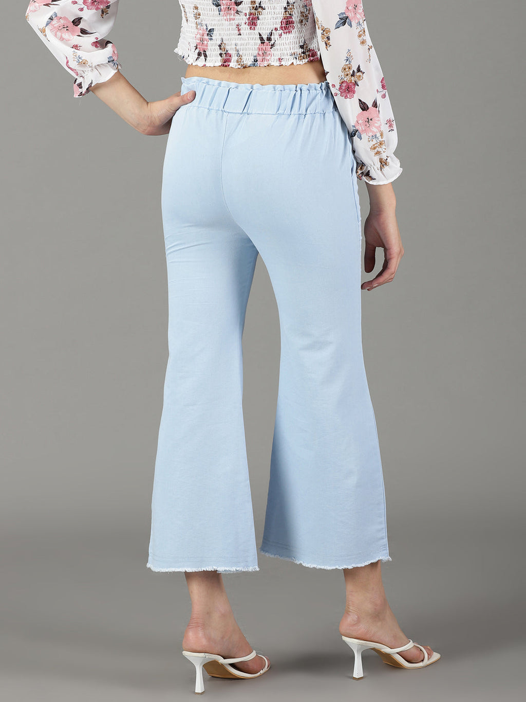 Women's Blue Relaxed Straight Fit High-Rise Trousers