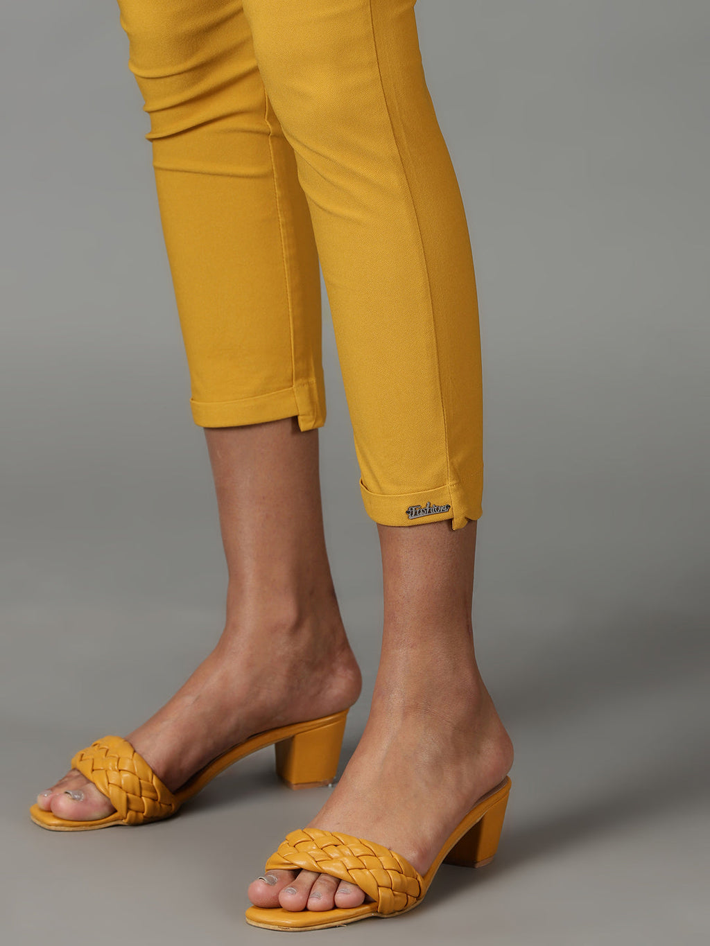 Women's Mustard Relaxed Slim Fit High-Rise Trousers