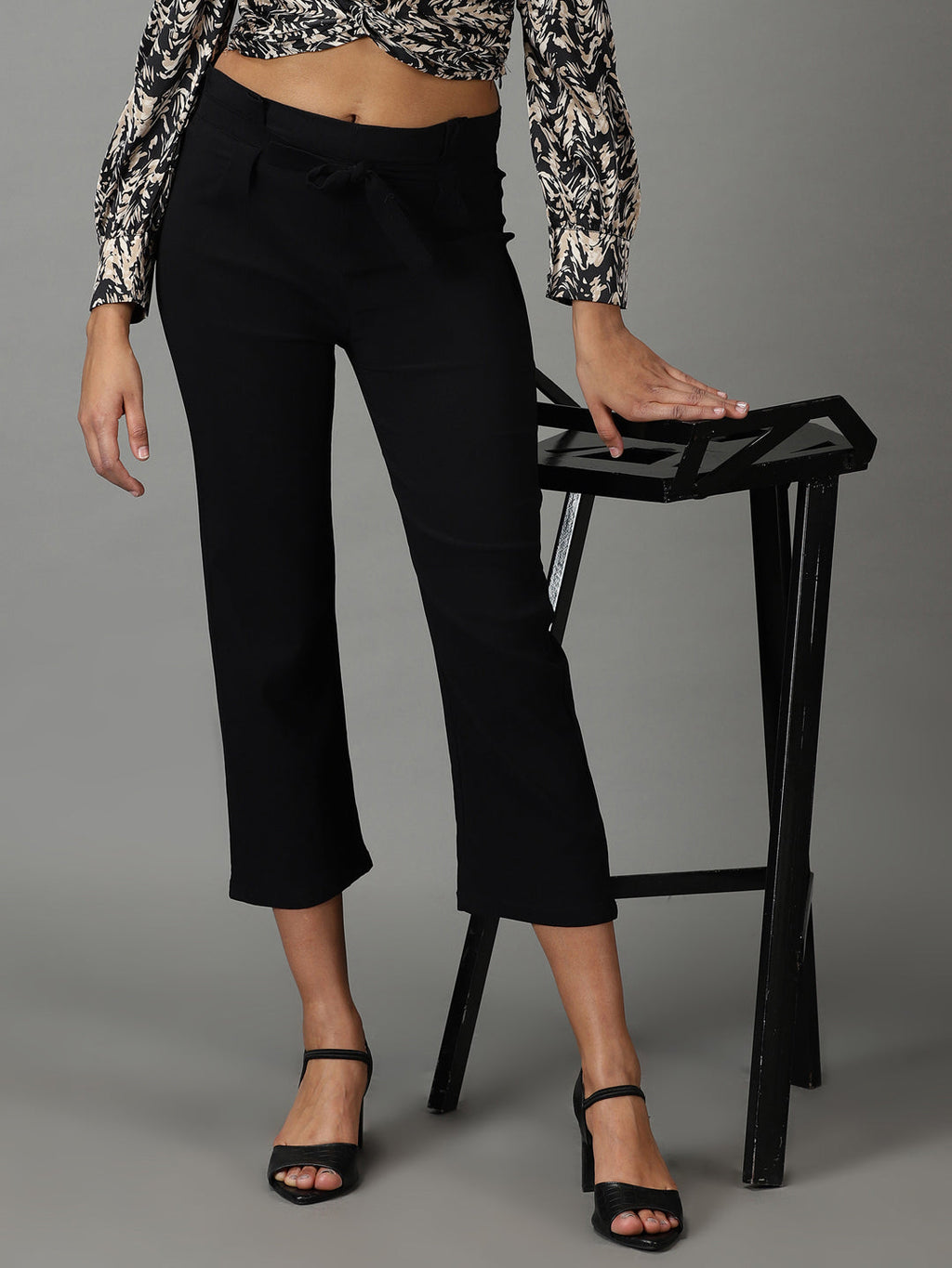 Women's Black Relaxed Straight Fit High-Rise Trousers
