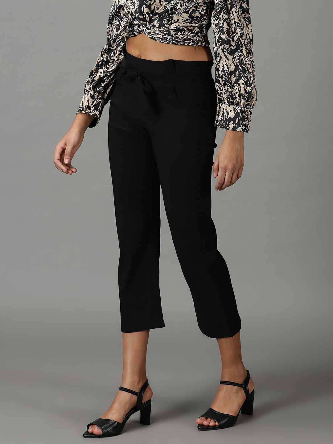 Women's Black Relaxed Straight Fit High-Rise Trousers