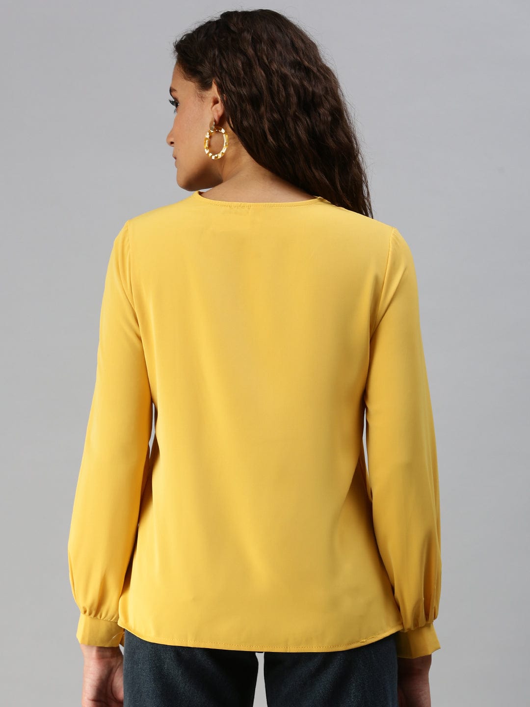 Women's Mustard Tie-Up Neck Top