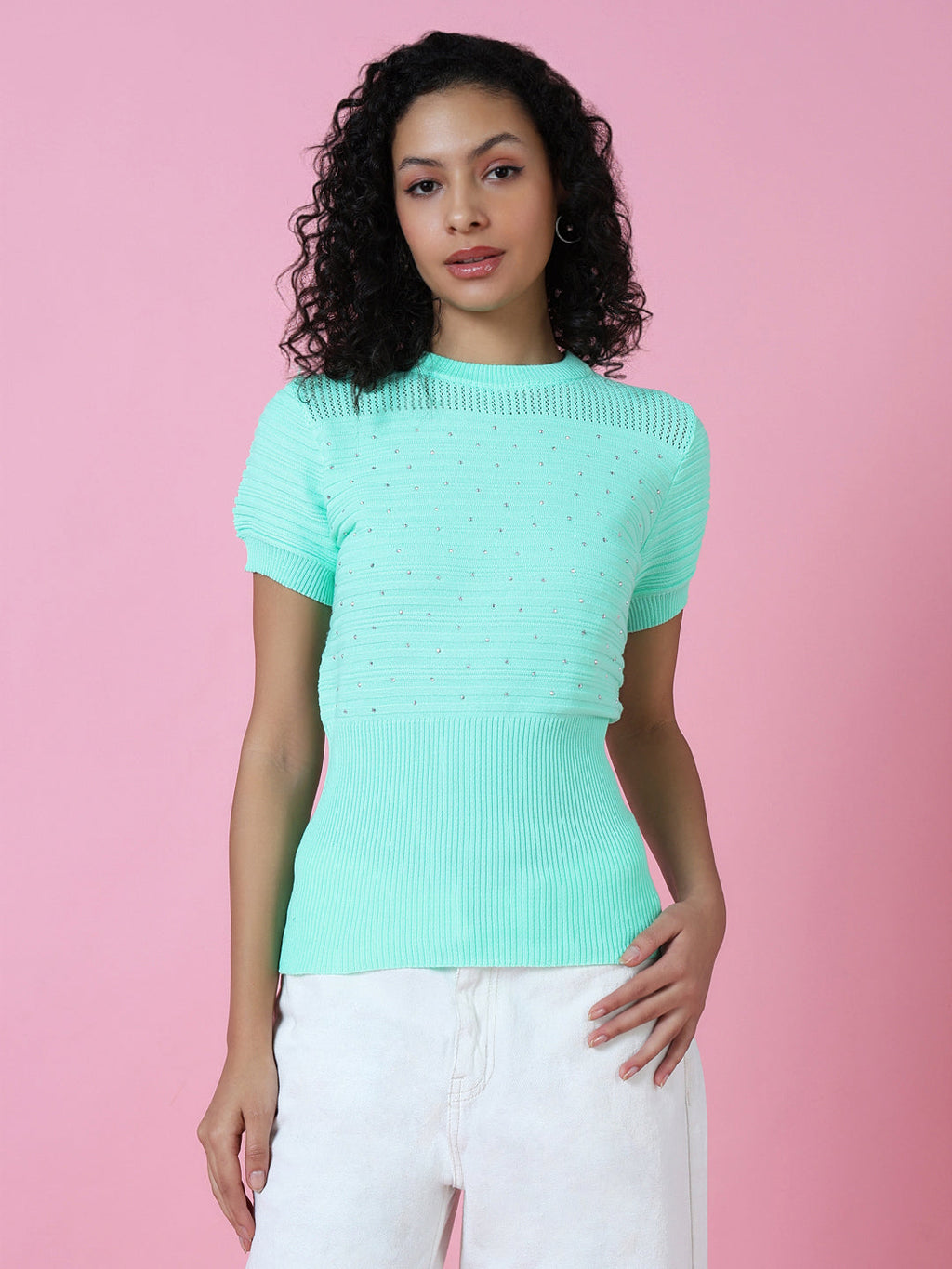 Women's Sea Green Crochet Top
