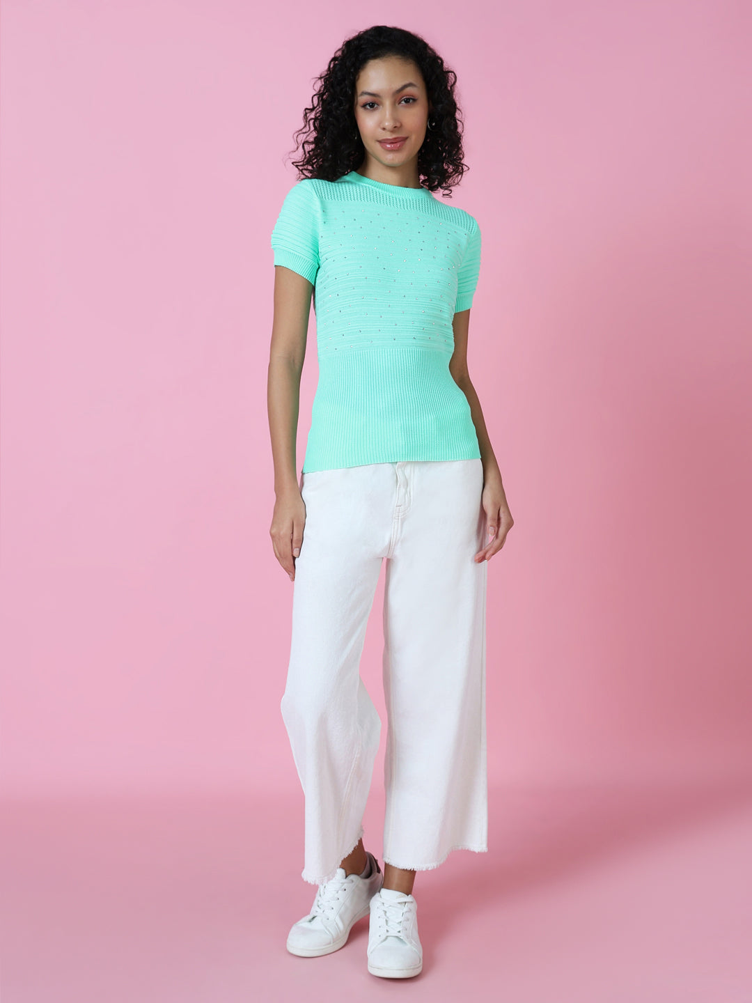 Women's Sea Green Crochet Top