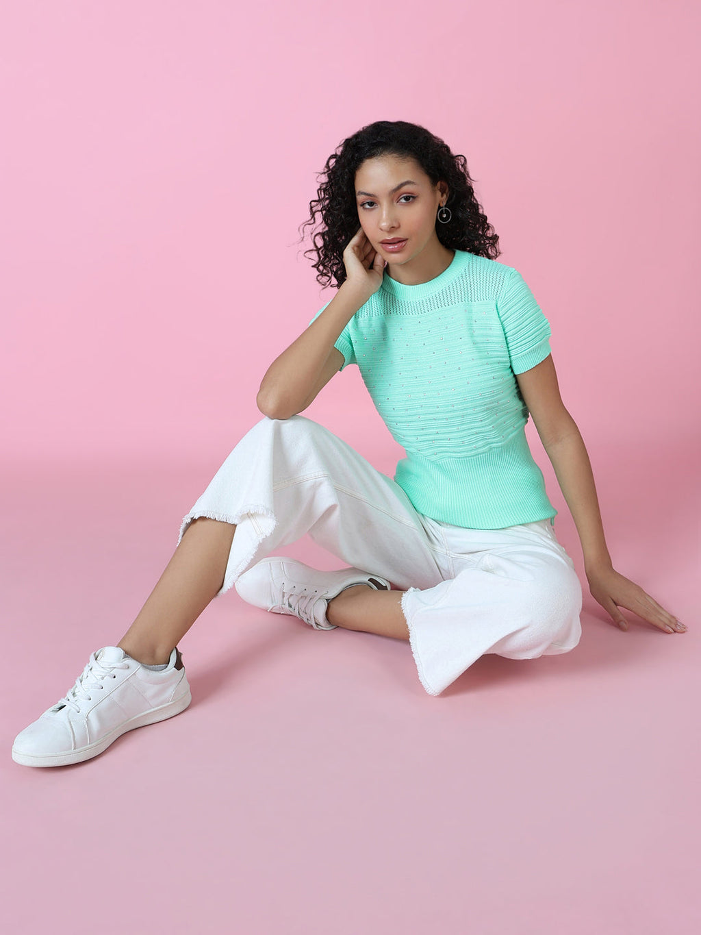 Women's Sea Green Crochet Top