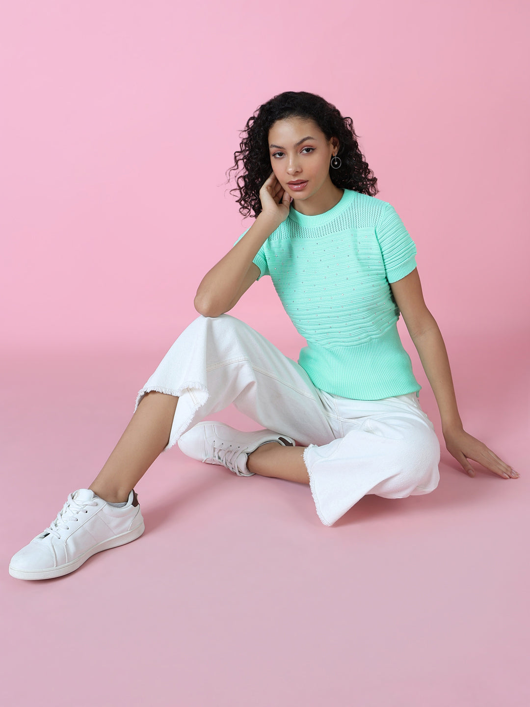 Women's Sea Green Crochet Top