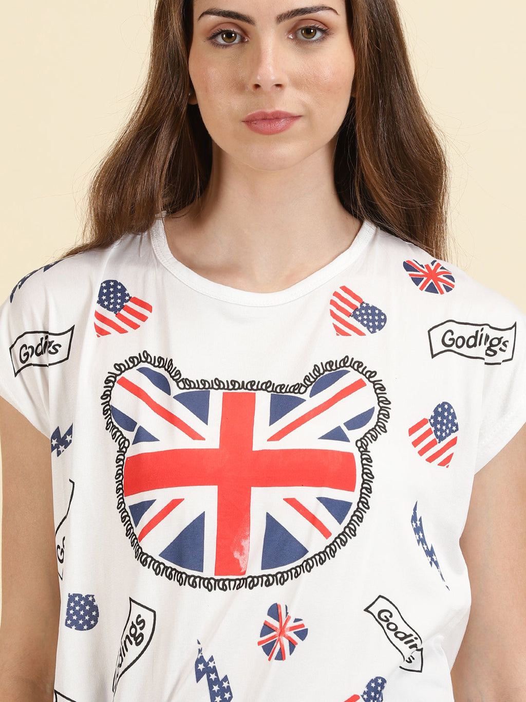 Women's White Conversational Printed Regular Top