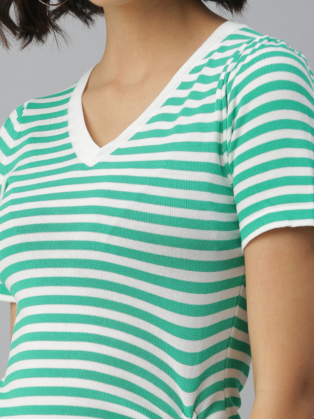 Women's V-Neck Striped Bodycon Green Dress