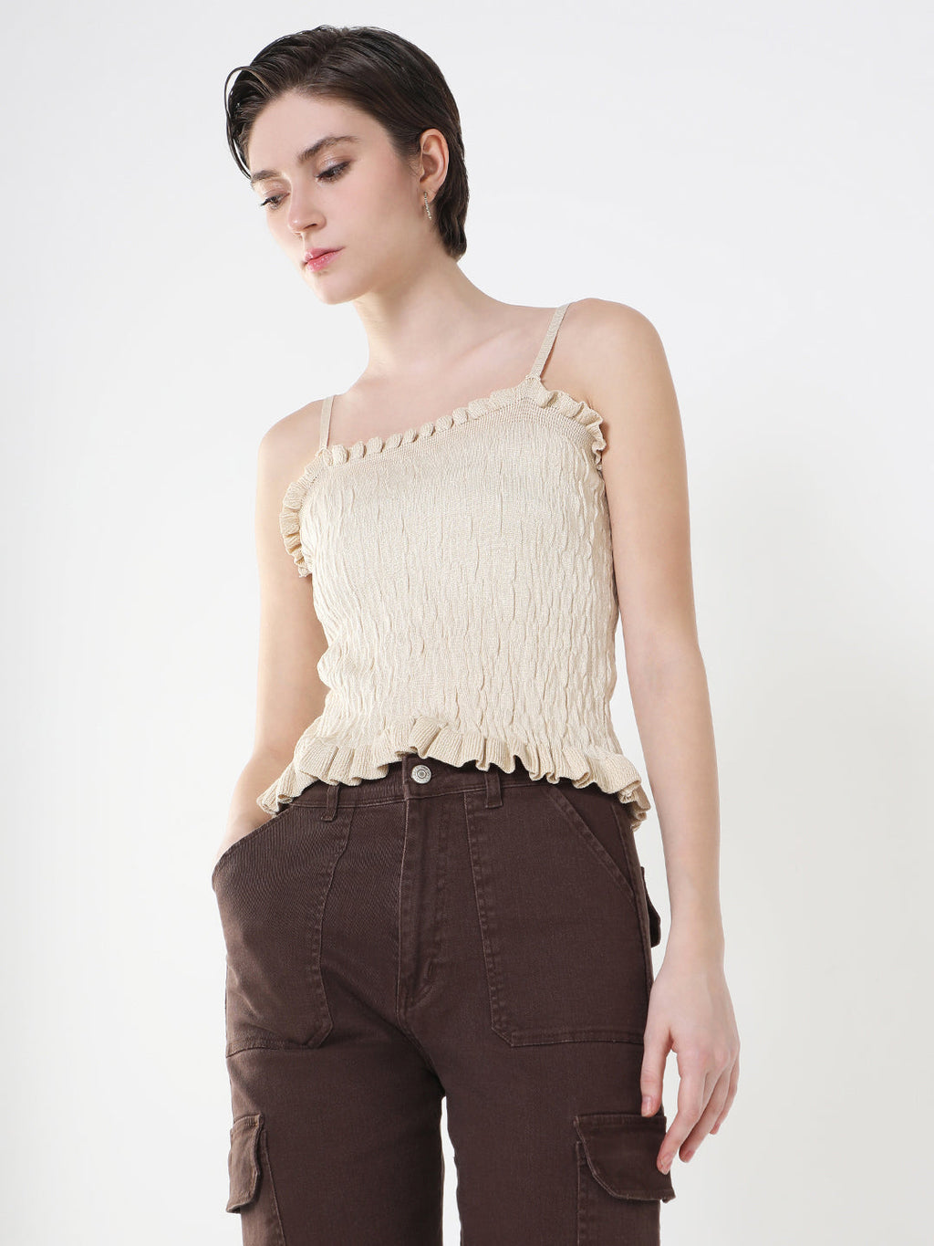 Women's Beige Crop Top