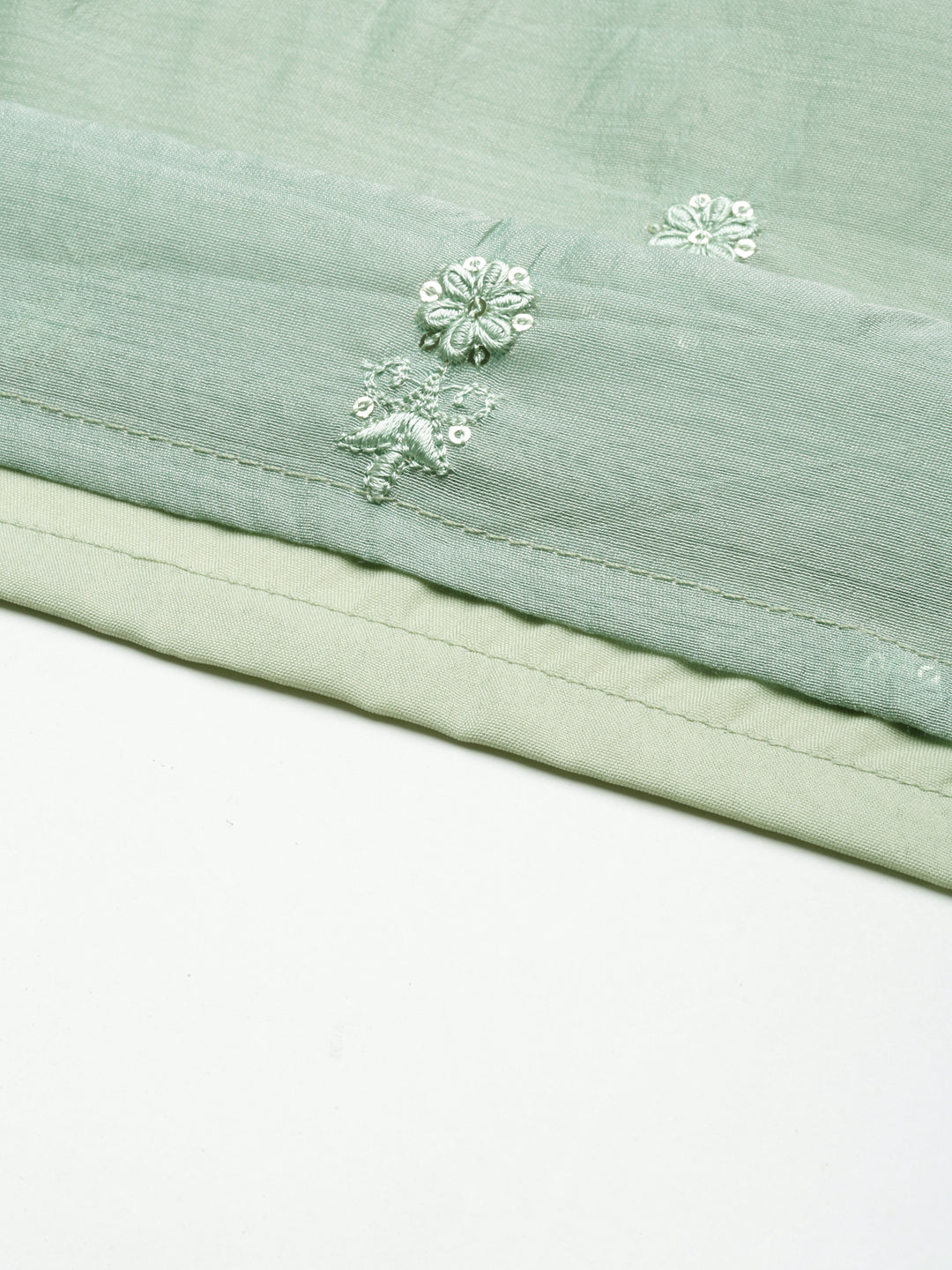 Women's Sea Green Floral Embroidered Mandarin Collar Cotton Silk Straight Kurta