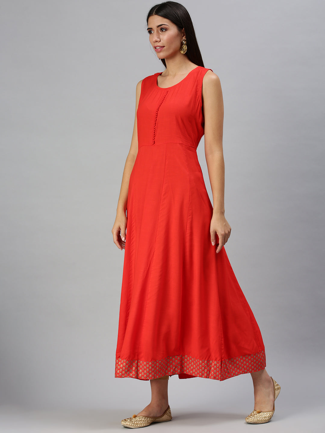 Women's Red Ethnic Motifs Printed Anarkali Kurta