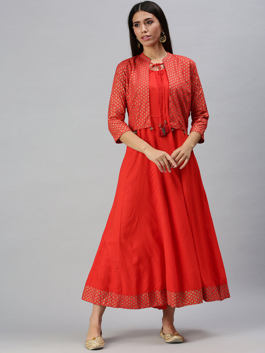 Women's Red Ethnic Motifs Printed Anarkali Kurta