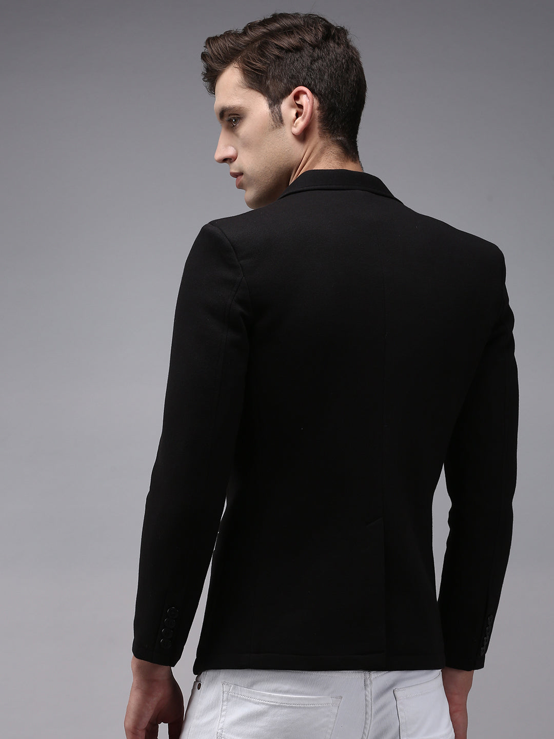 Men's Black Solid Single Breasted Casual Blazers