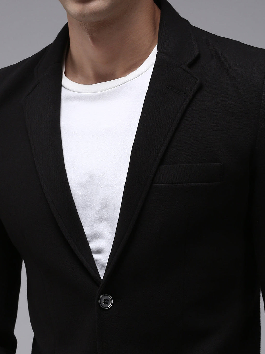 Men's Black Solid Single Breasted Casual Blazers