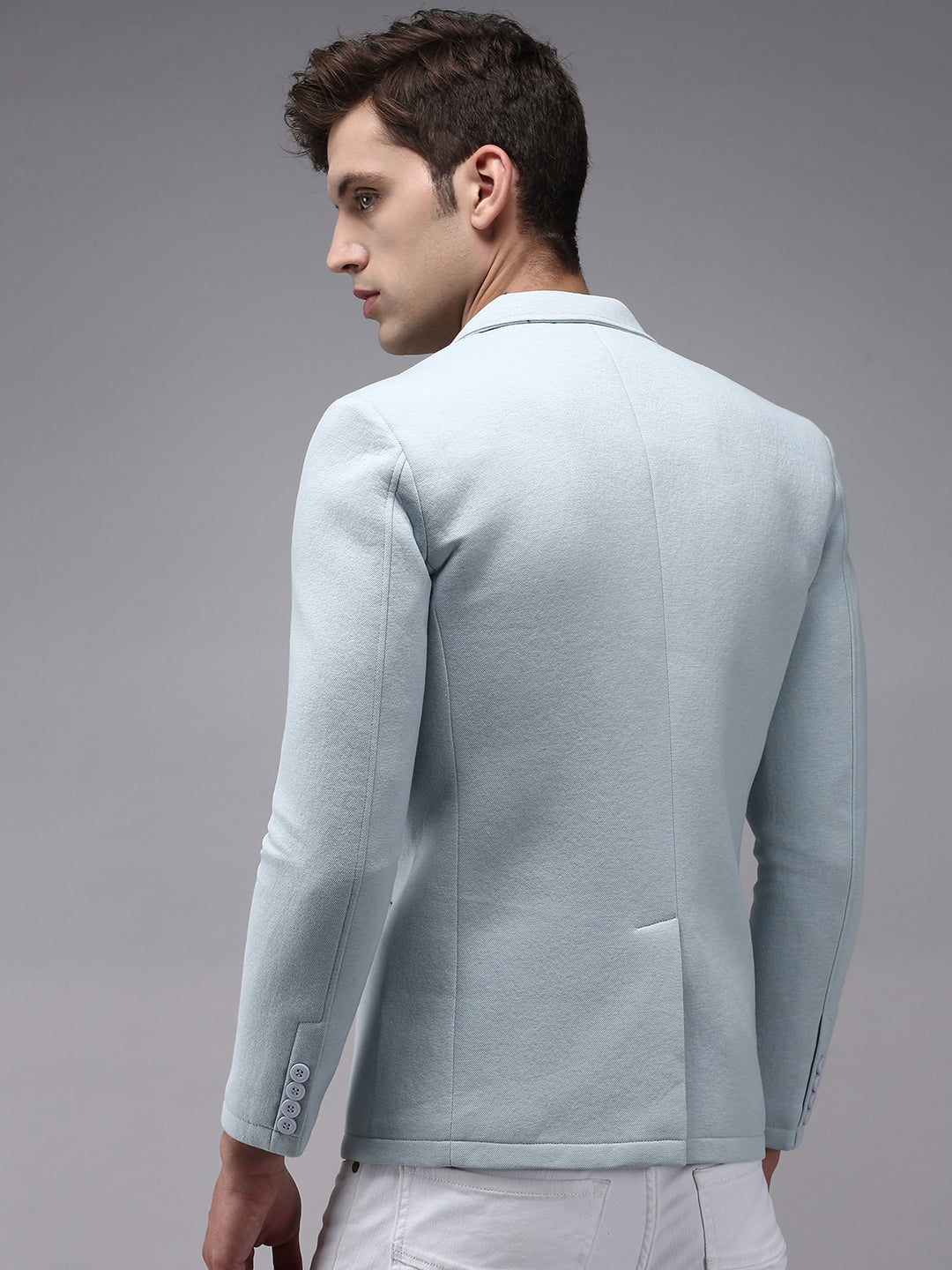 Men's Blue Solid Single-Breasted Regular-Fit Blazer