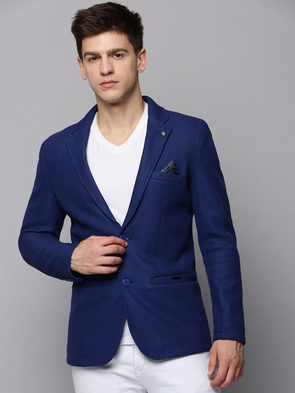Men's Blue Single-Breasted Blazers