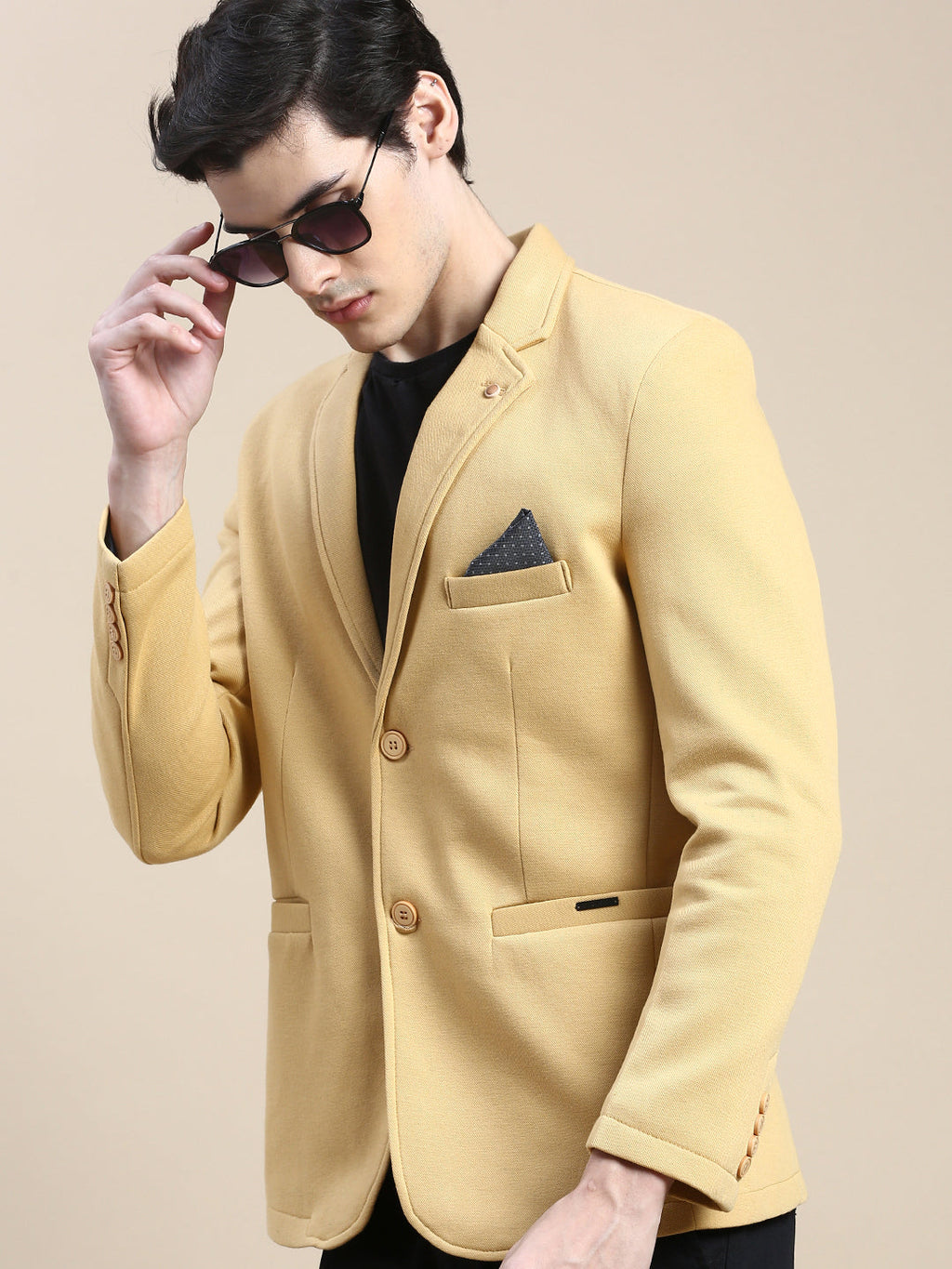 Men's Mustard Slim-Fit Single Breasted Blazer