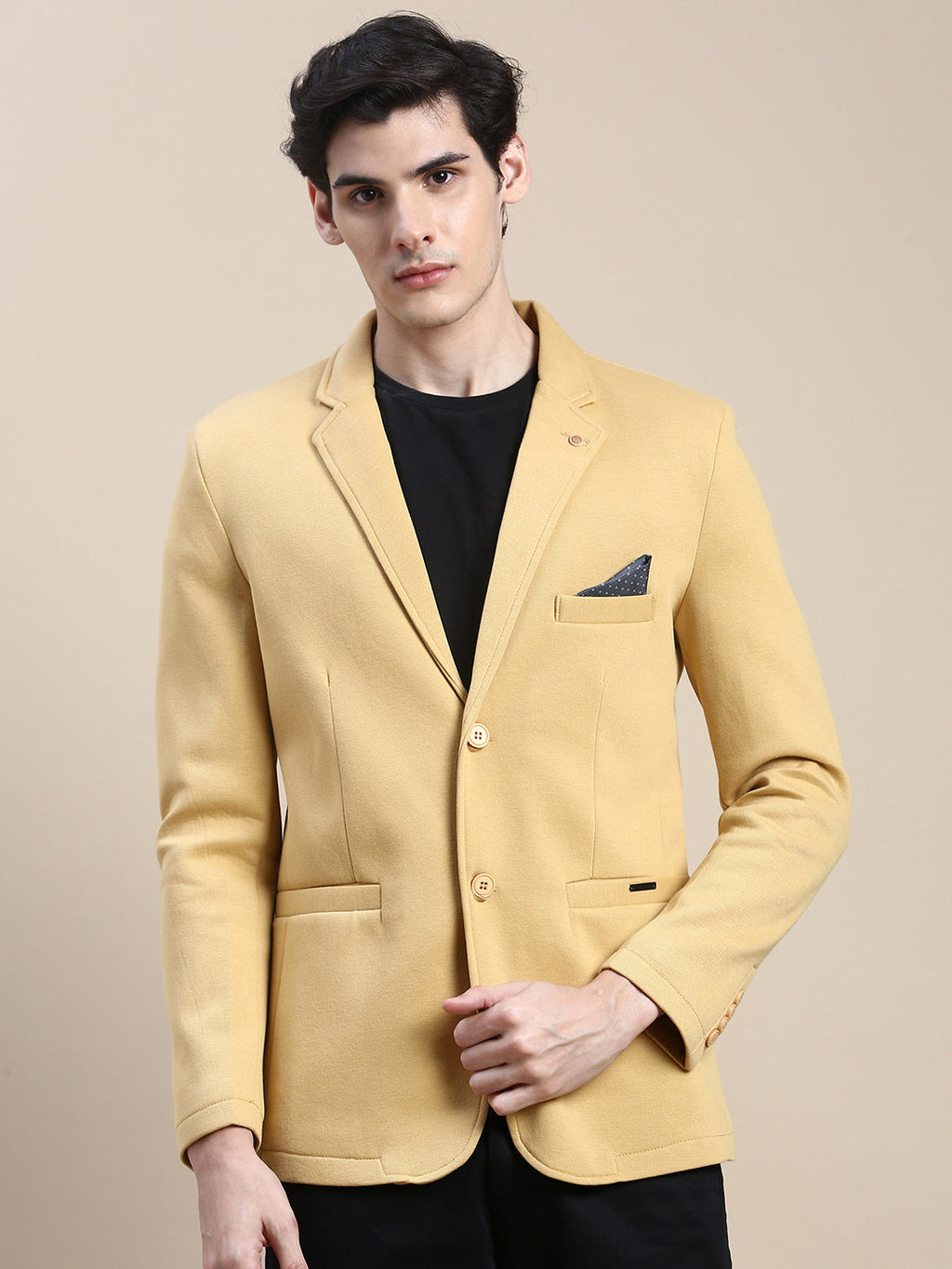 Men's Mustard Slim-Fit Single Breasted Blazer