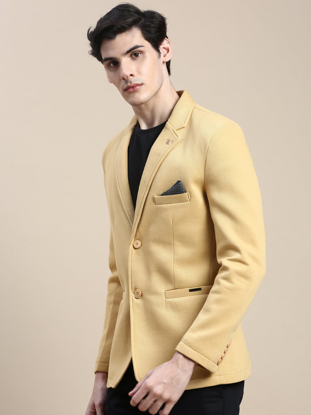 Men's Mustard Slim-Fit Single Breasted Blazer