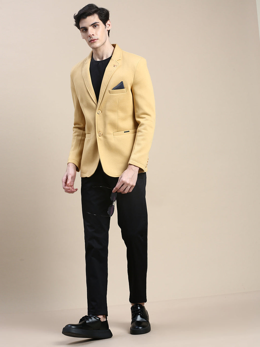 Men's Mustard Slim-Fit Single Breasted Blazer