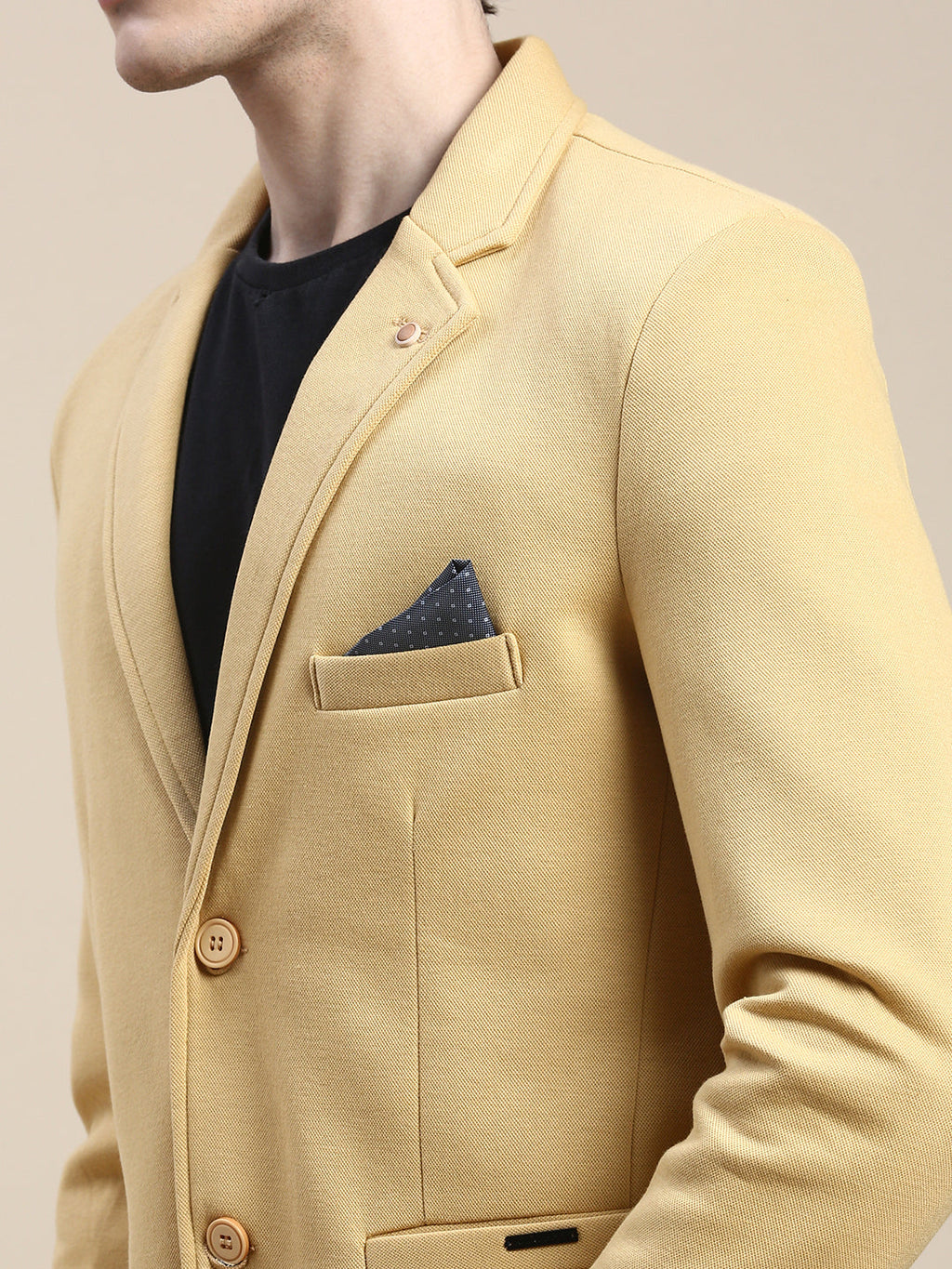 Men's Mustard Slim-Fit Single Breasted Blazer
