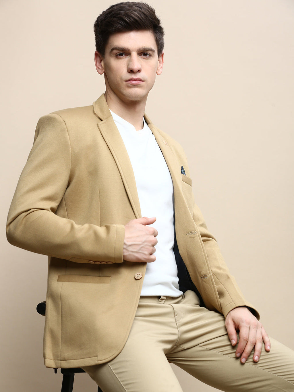 Men's Khaki Slim-Fit Single Breasted Blazer