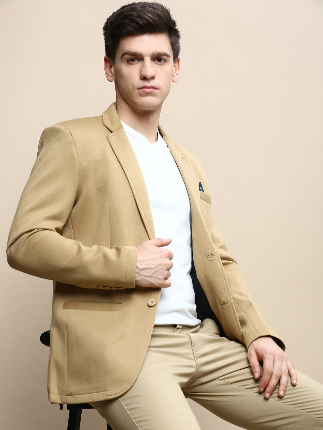 Men's Khaki Slim-Fit Single Breasted Blazer