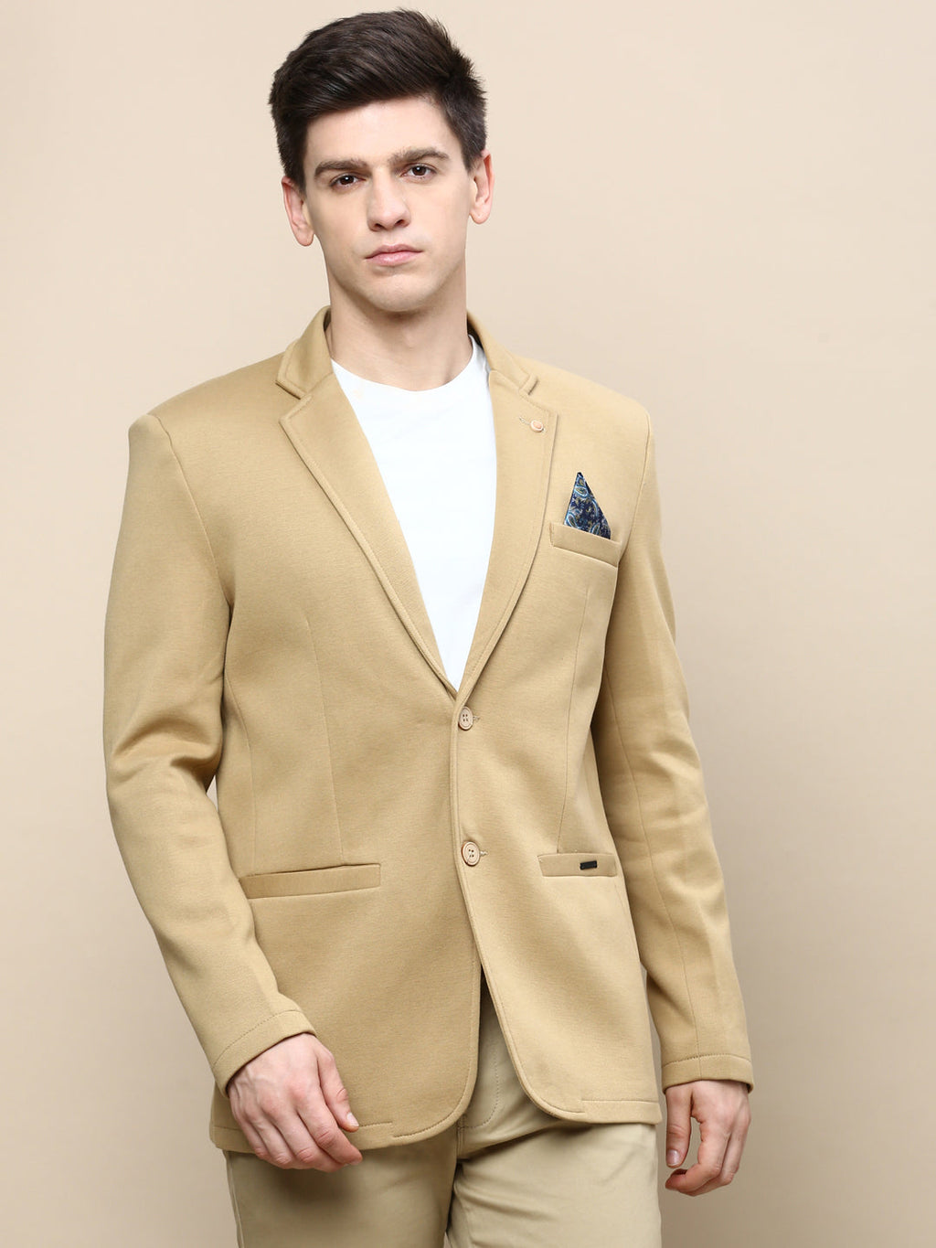 Men's Khaki Slim-Fit Single Breasted Blazer