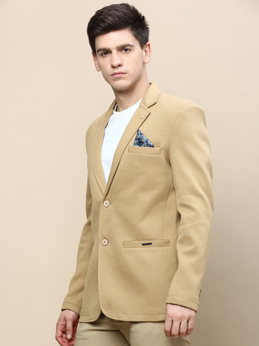Men's Khaki Slim-Fit Single Breasted Blazer