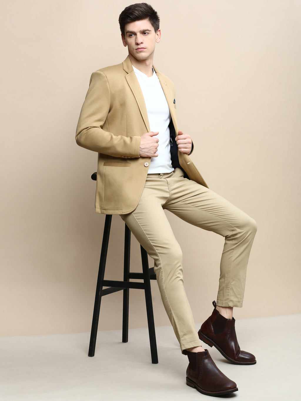 Men's Khaki Slim-Fit Single Breasted Blazer