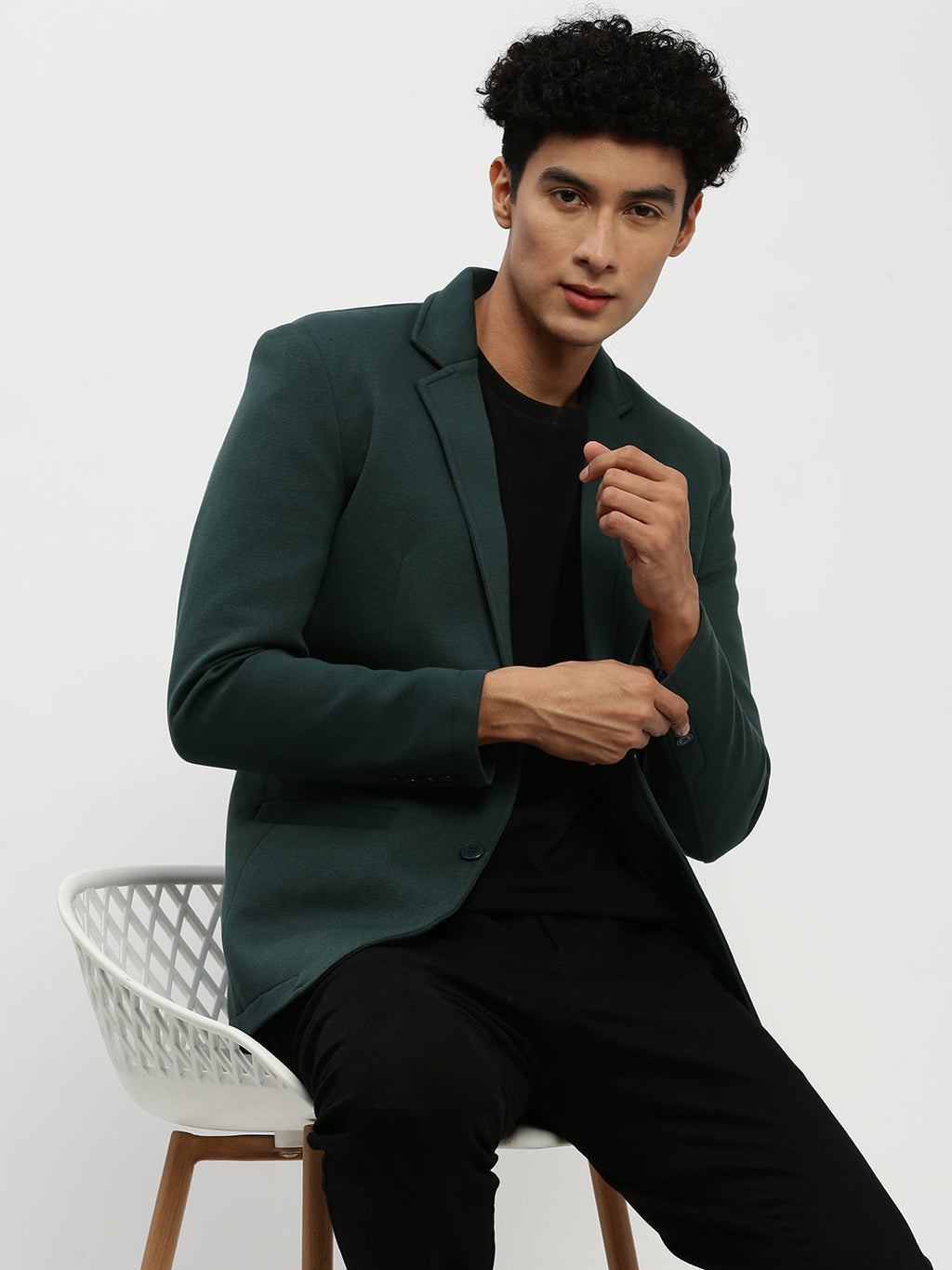 Men's Green Single Breasted Slim Fit Blazer