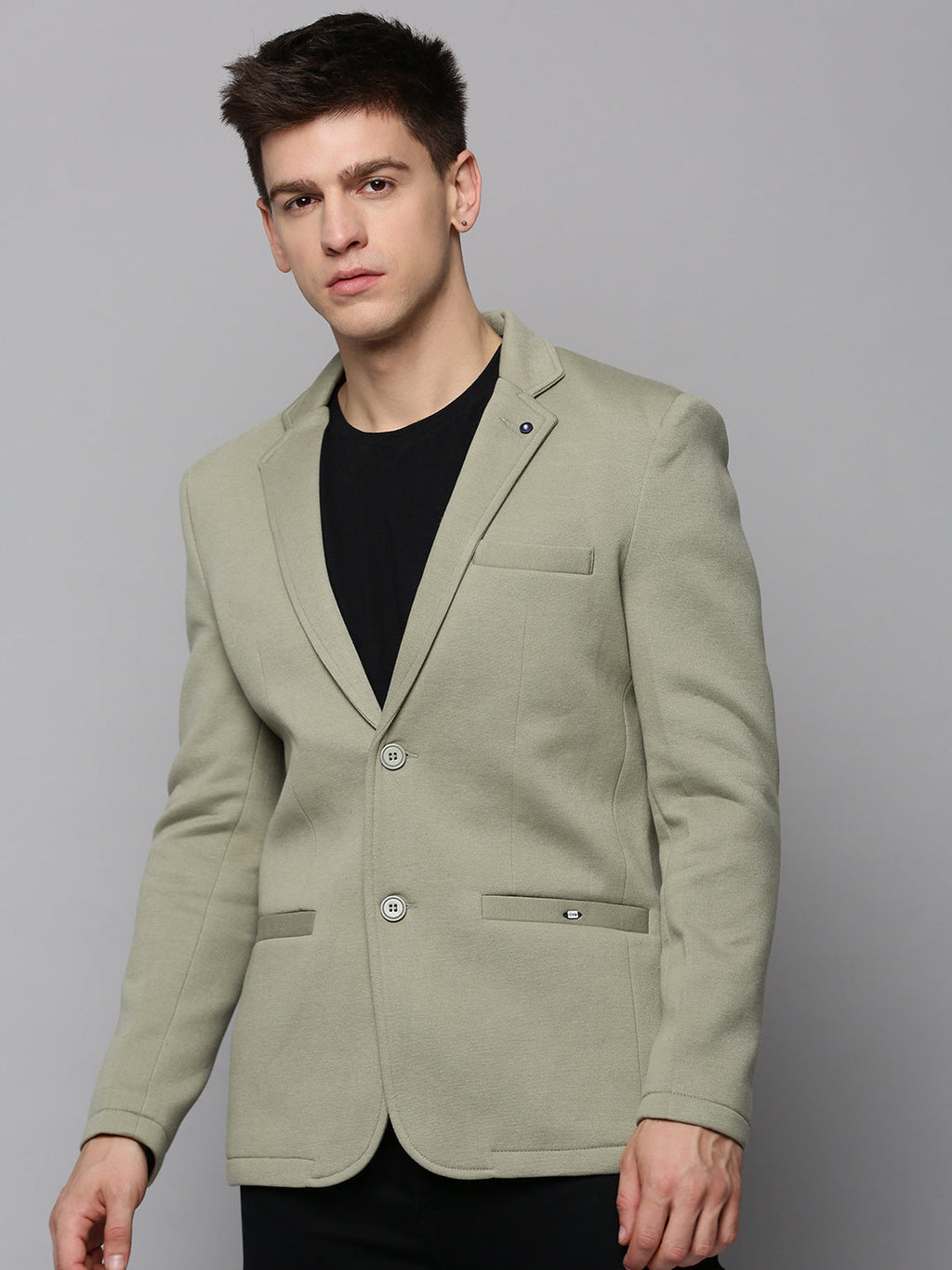 Men's Green Solid Single Breasted Blazer
