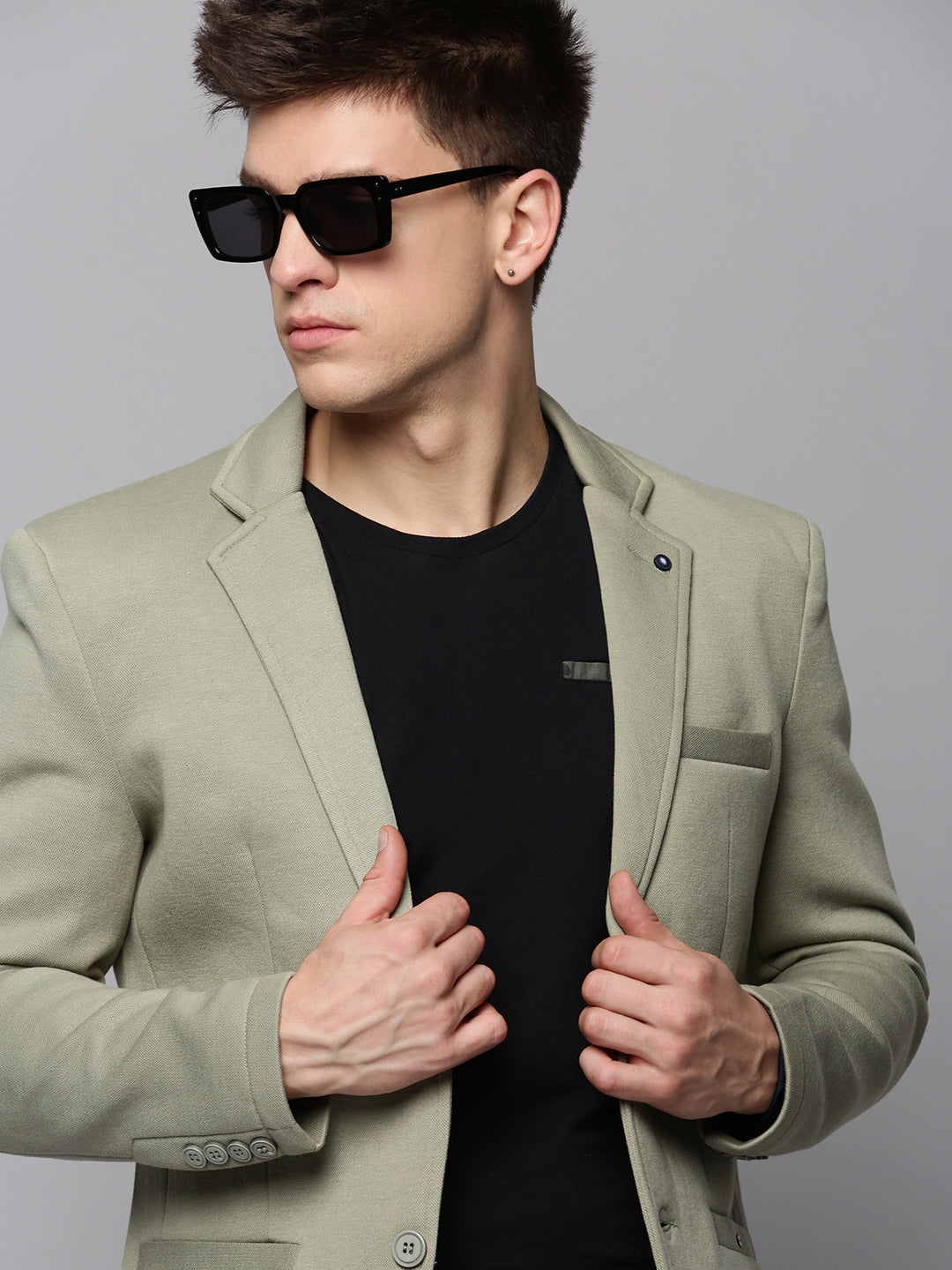 Men's Green Solid Single Breasted Blazer