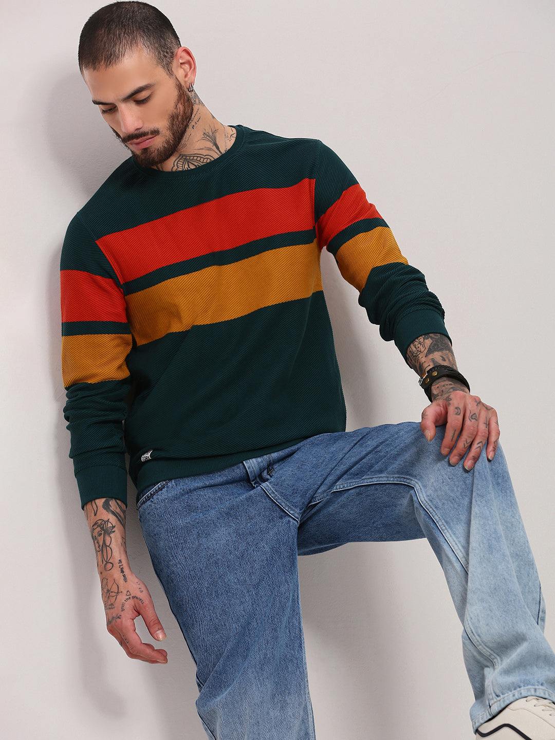Men's Green Colourblocked Sweater