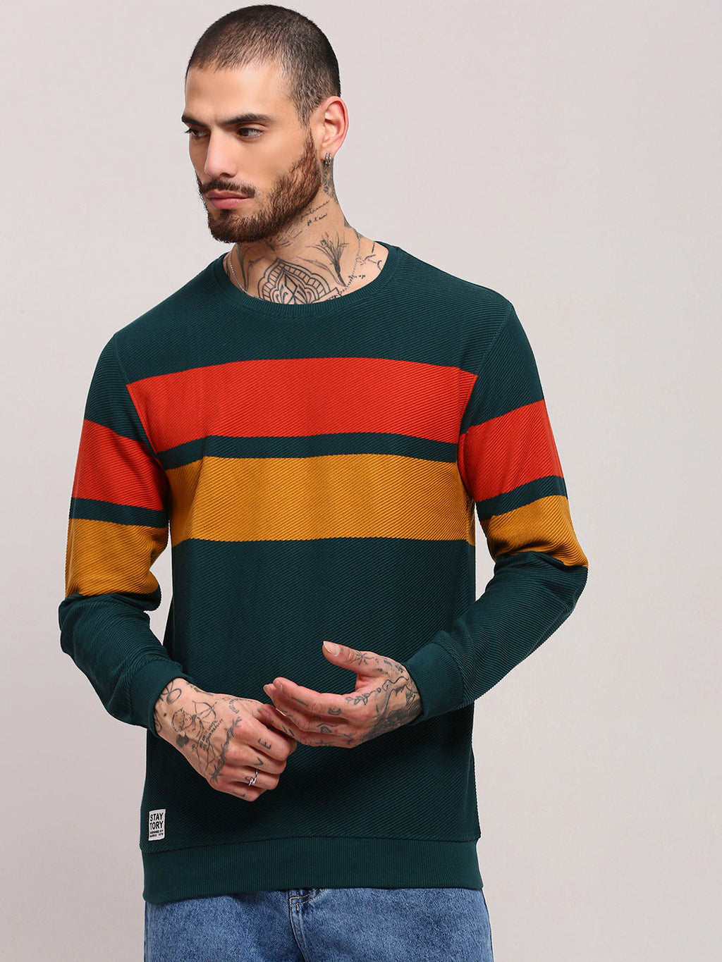 Men's Green Colourblocked Sweater