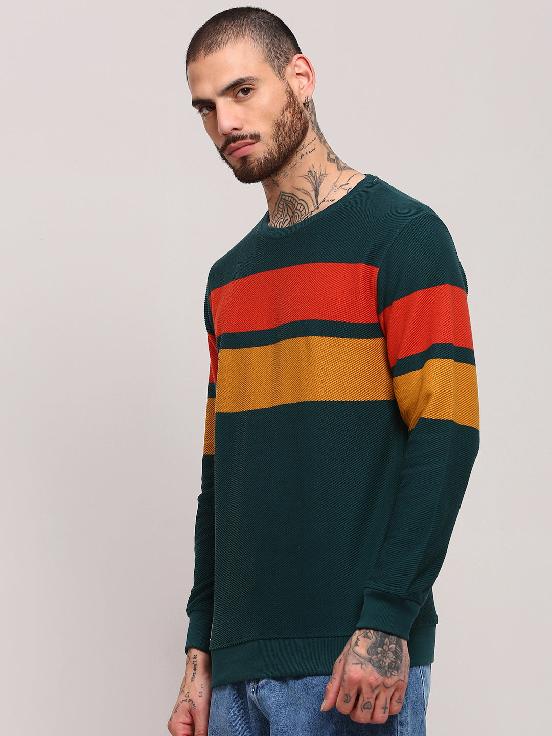 Men's Green Colourblocked Sweater