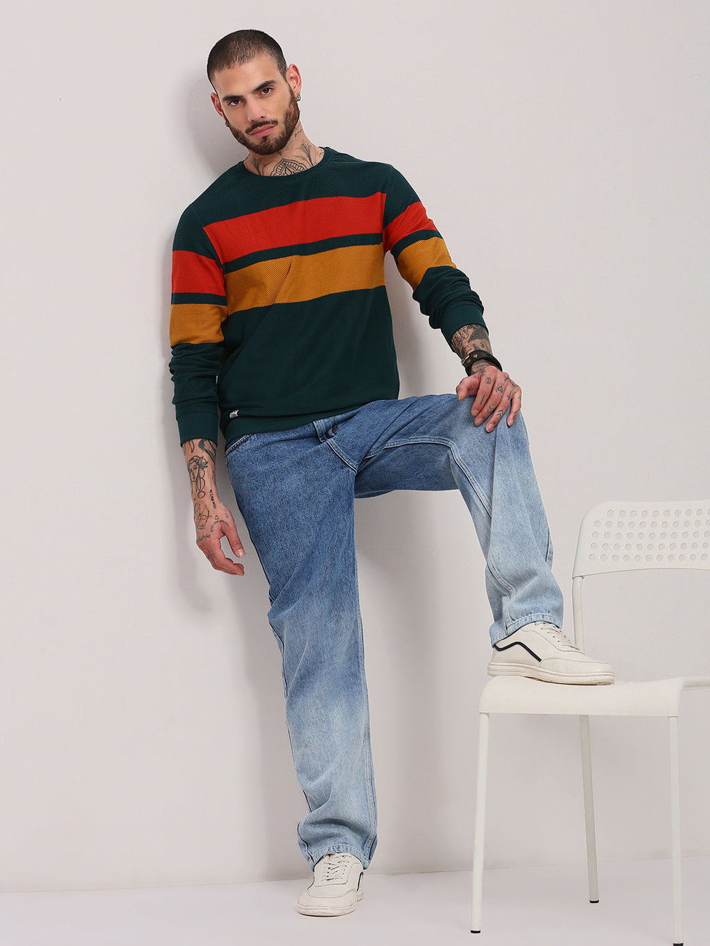Men's Green Colourblocked Sweater