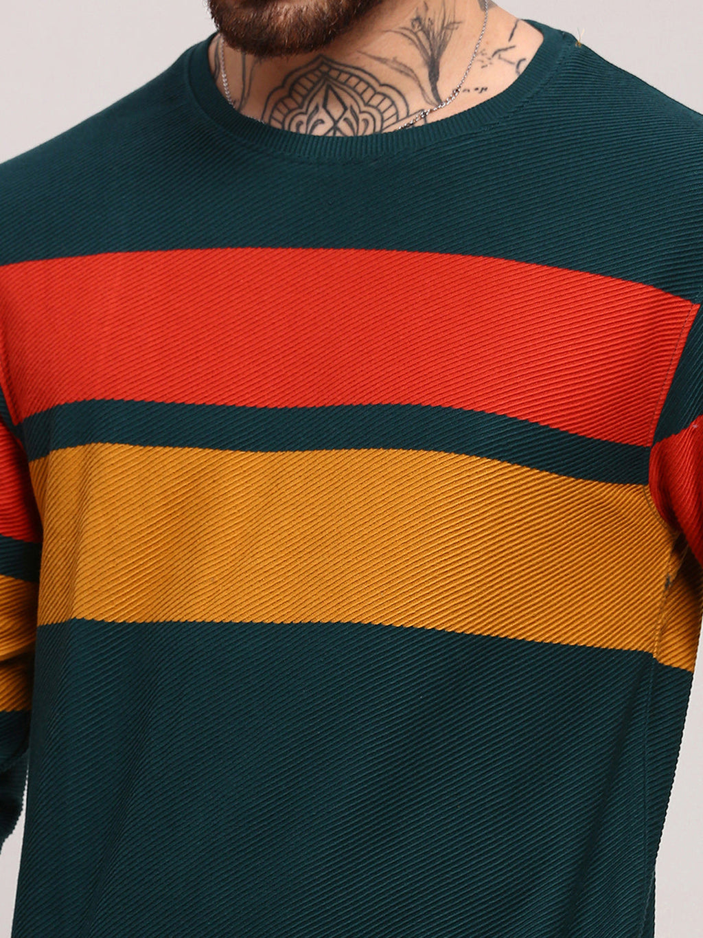 Men's Green Colourblocked Sweater
