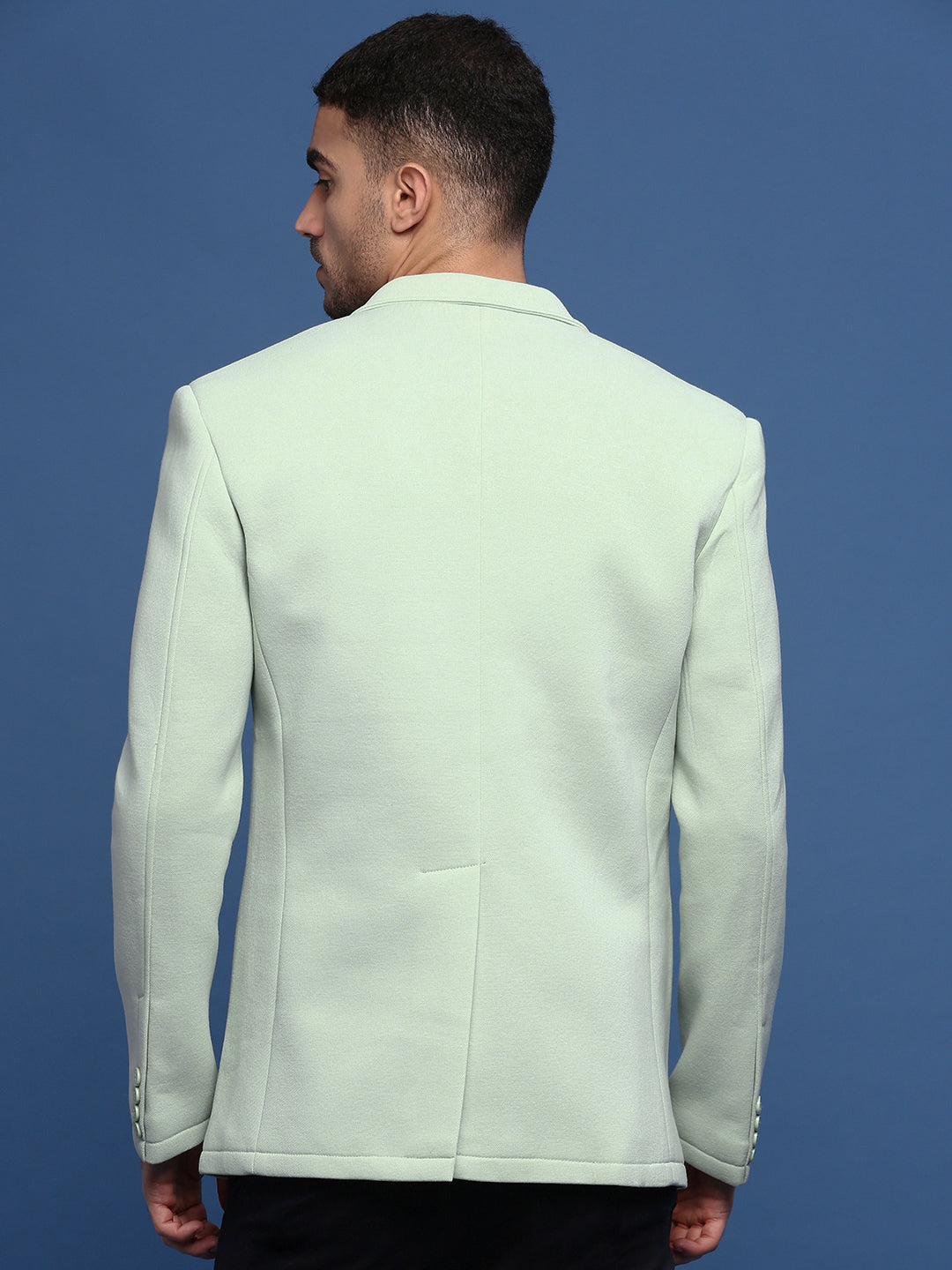 Men's Sea Green Notched Lapel Collar Cotton Slim Fit Single-Breasted Blazer