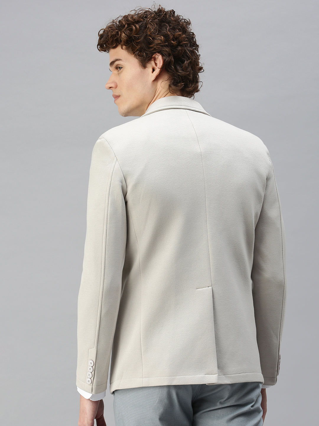 Men's Grey Solid Single-Breasted Slim-Fit Blazer