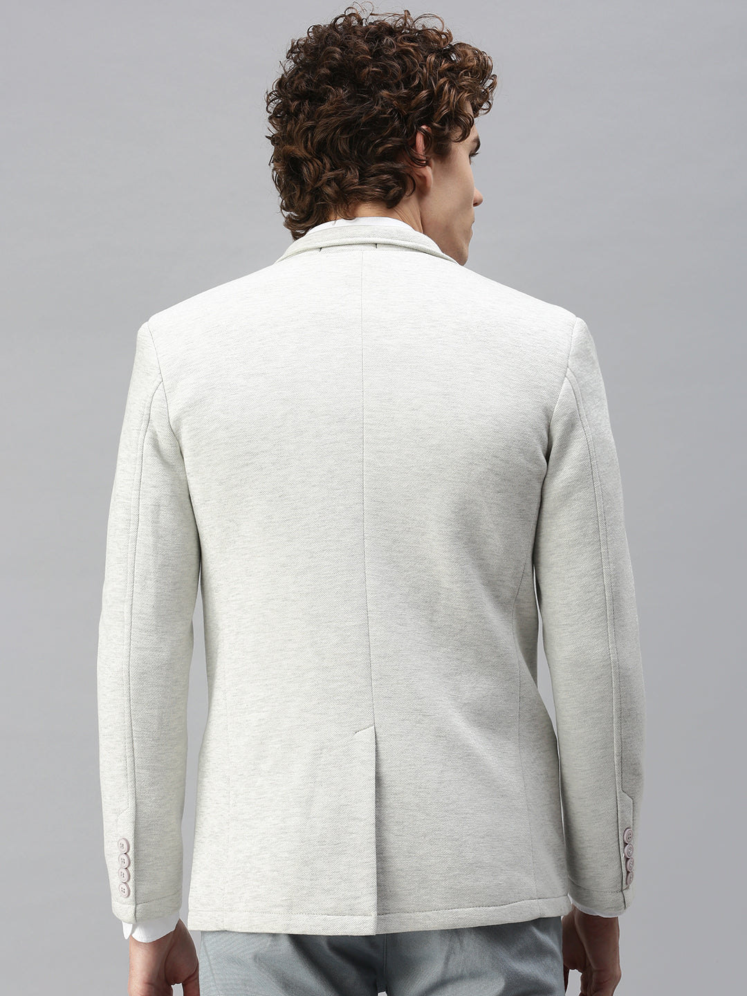 Men's Off White Solid Single-Breasted Slim-Fit Blazer